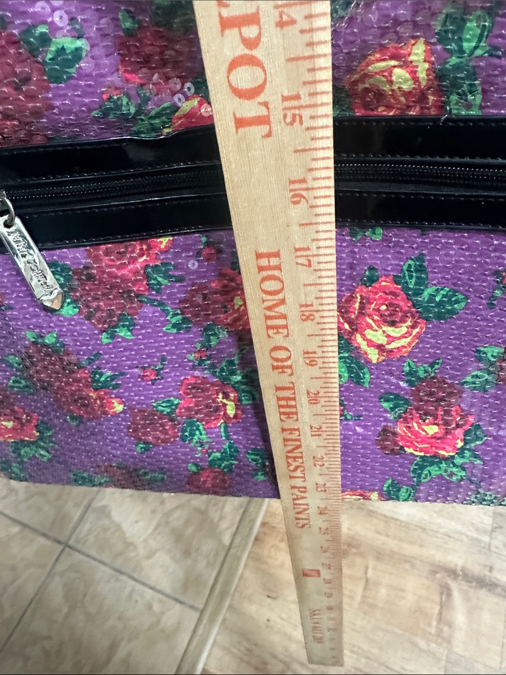Betsey Johnson Purple Floral Travel Bag with Black Handles - Picture 9 of 9
